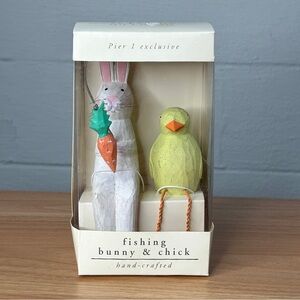Pier One Fishing White Bunny Carrot & Yellow Chick Easter Spring Figurines
